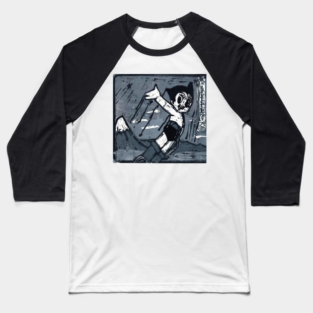 Irreverent Japanese woodcut Baseball T-Shirt by Hokusai's Kitten